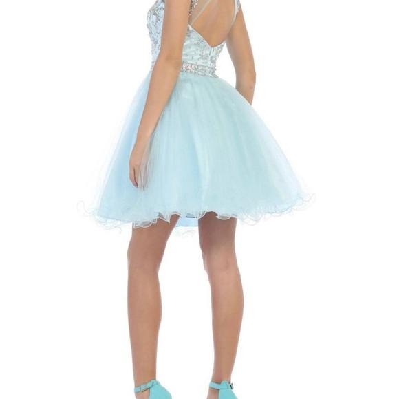 NWT Blue Beaded Illusion Tulle Prom / Formal / Cocktail Dress- Sz 6 - Picture 2 of 15